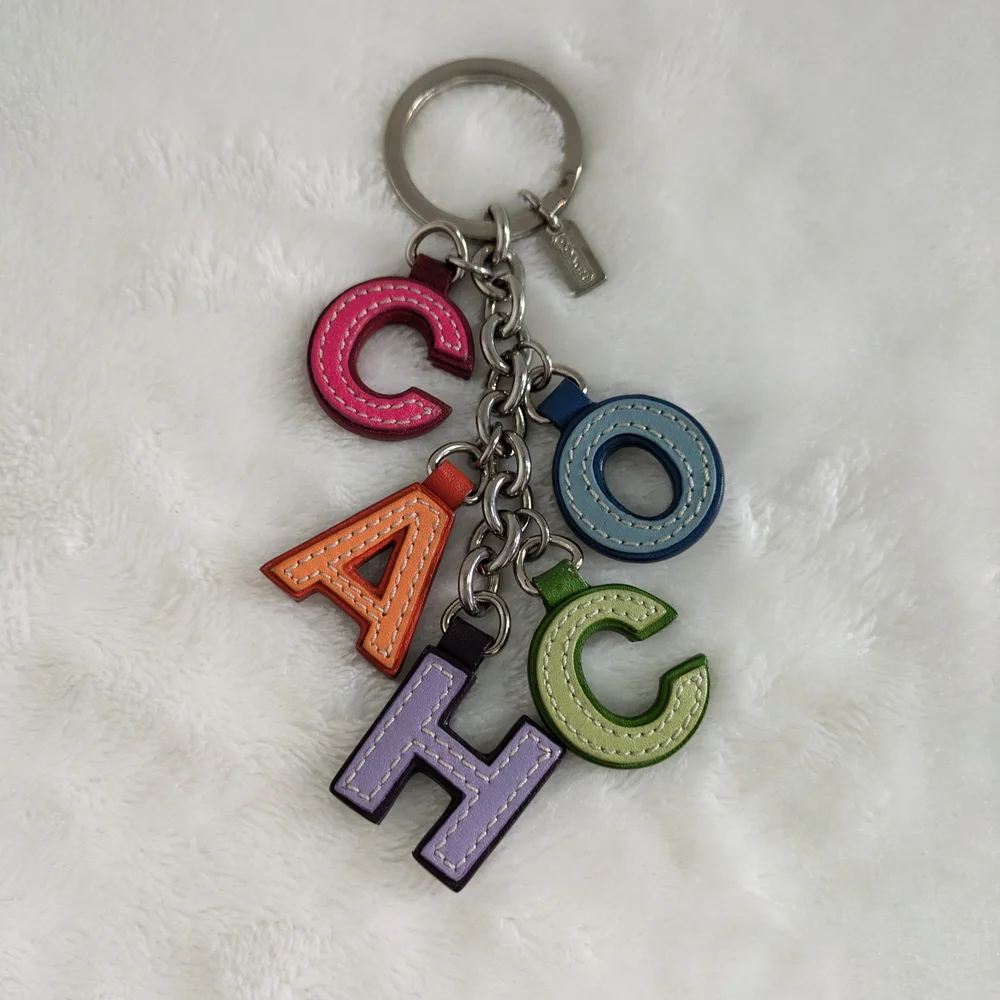 RARE Vintage COACH Leather Letters Keyring/Bag Charm - Picture 1 of 6